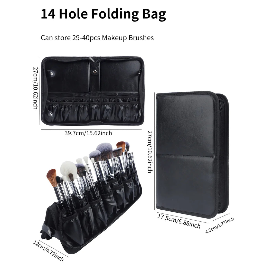 Foldable Makeup Brush Bag – 14 to 40 Slot Cosmetic Storage Organiser with Handles