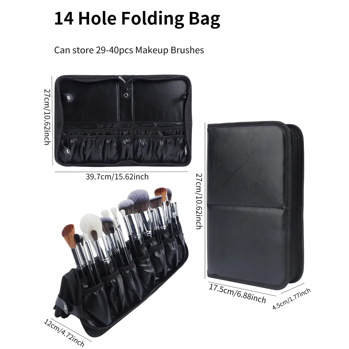 Foldable Makeup Brush Bag – 14 to 40 Slot Cosmetic Storage Organiser with Handles