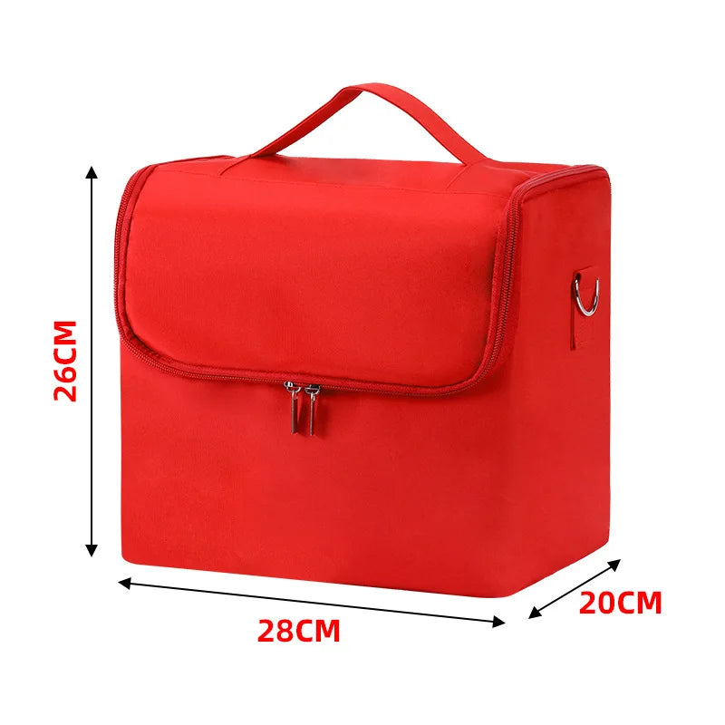 Large 4-Tier Makeup Train Case - Portable Cosmetics & Nail Organizer with Adjustable Straps