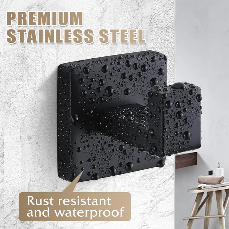 Matte Black Towel Hook Stainless Steel Heavy Duty Wall Mounted Robe Coat Hooks Bathroom Kitchen Closet Square Modern Rack