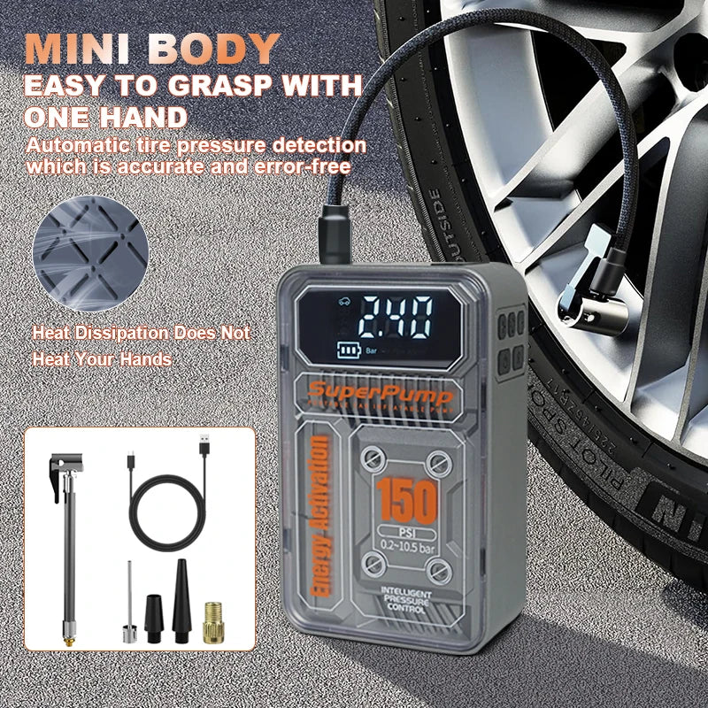 Portable Car Air Compressor, 150PSI Tire Inflator, 4000mAh