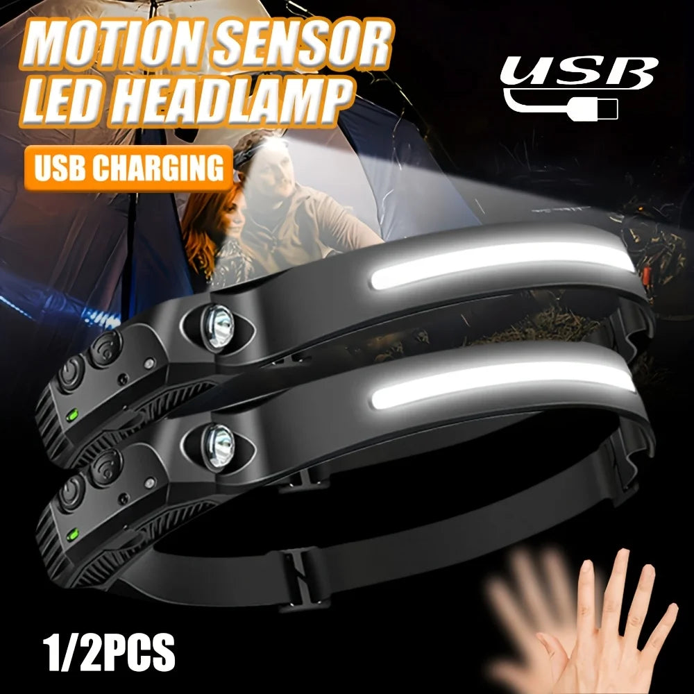 USB Rechargeable LED Head Torch with Motion Sensor