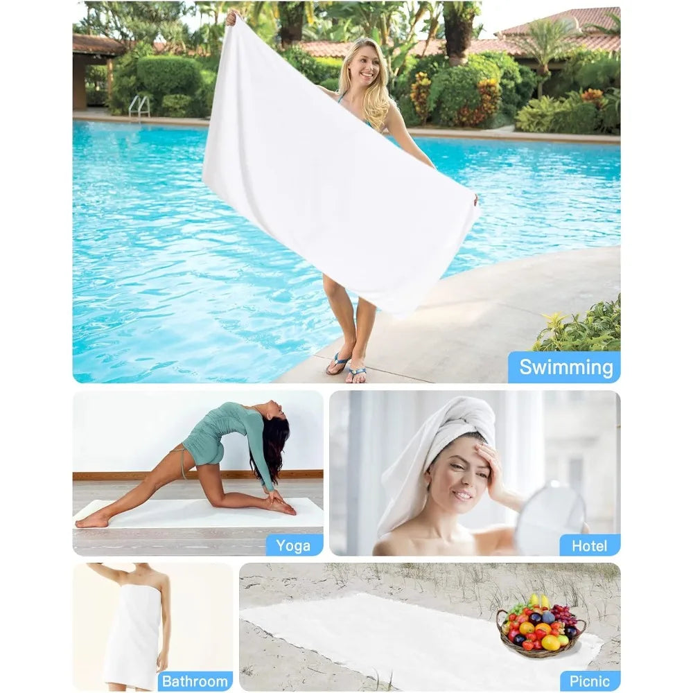 1pc Beach Towel Pure White Towels for Beach, Bath, Pool, Gym, Yoga-Lightweight, Quick Dry Oversized Beach Towel