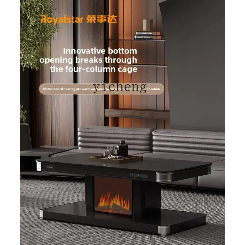 Electric Heated Coffee Table with Flame-Effect Display