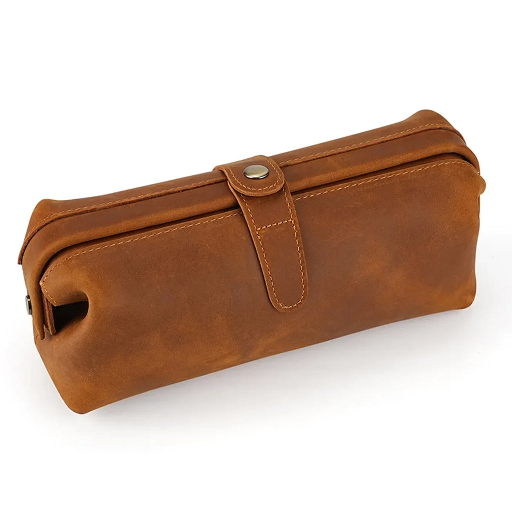 Genuine Leather Makeup Purse Organizer Bag for Perfumes and Cosmetic Outdoor Travel Large Capacity Cowhide Wash Bag Unisex