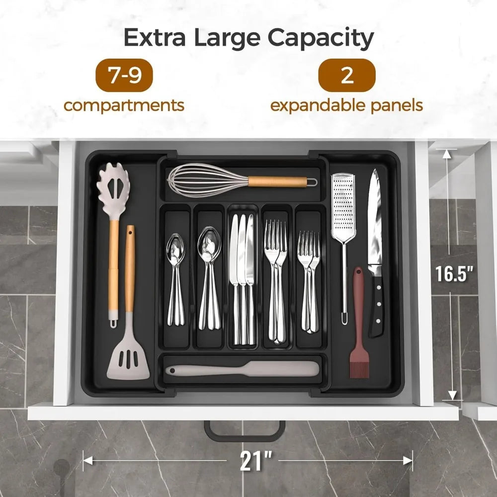 NEW-Extra Large Expandable Silverware Organizer, BPA-Free Food-Safe Cutlery Flatware Organizer, Kitchen Utensil Drawer