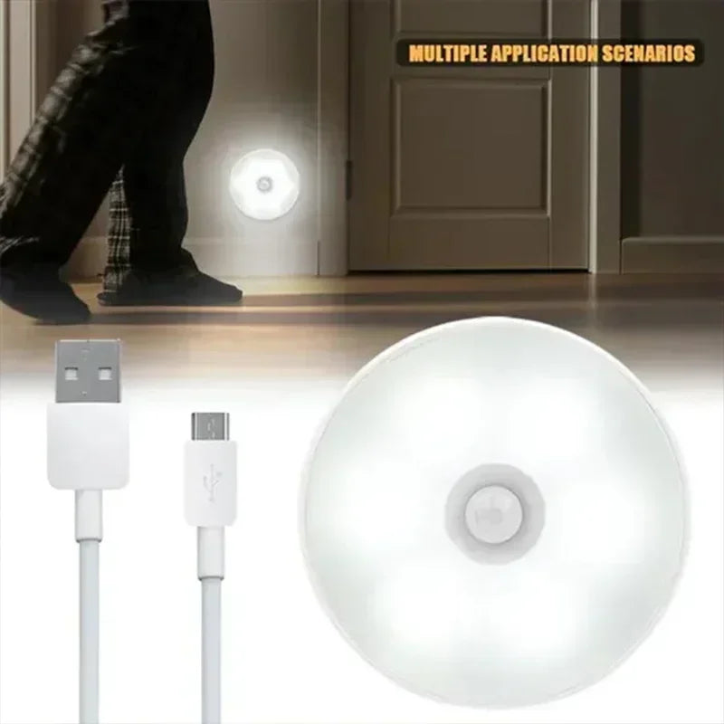 USB Rechargeable Motion Sensor Night Light – LED Puck Light for Cabinet, Hallway & Stairs