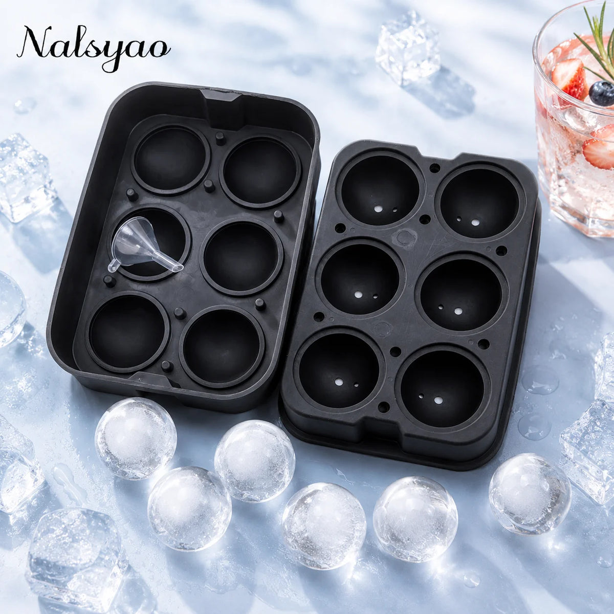 Silicone Ice Ball Mould Tray – 4, 6 & 8 Grid Large Round Ice Cubes for Whisky & Cocktails