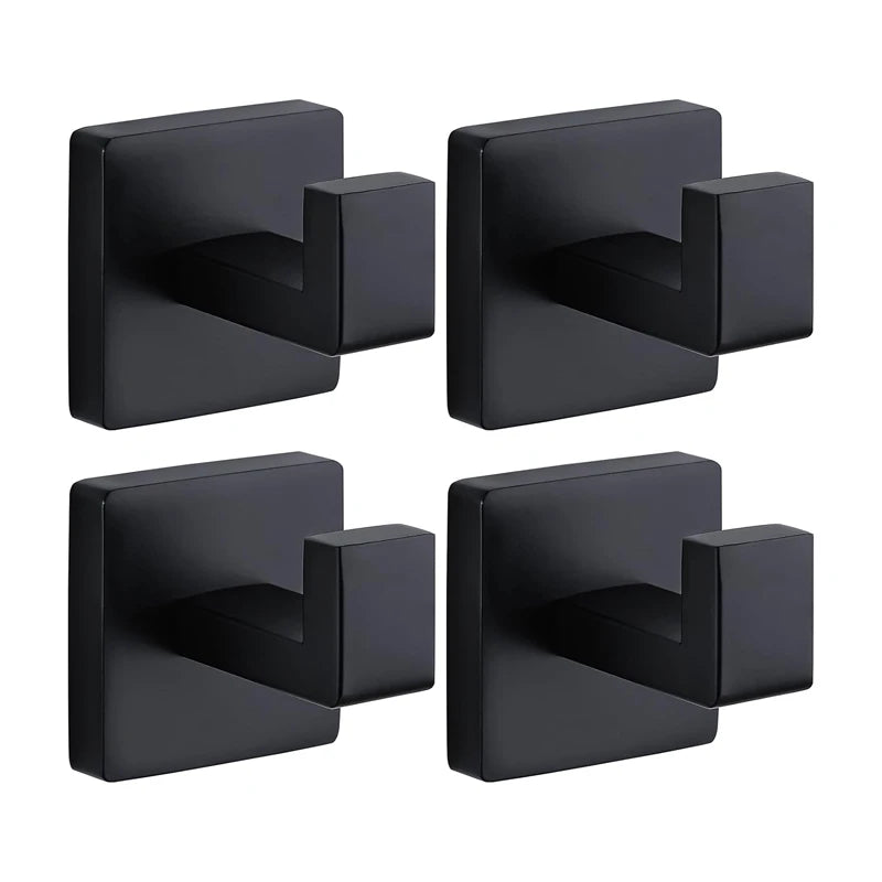 Matte Black Towel Hook Stainless Steel Heavy Duty Wall Mounted Robe Coat Hooks Bathroom Kitchen Closet Square Modern Rack