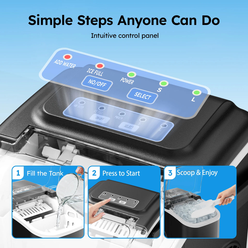 Portable Countertop Ice Maker with Handle, Bullet Ice