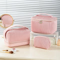 3-Piece Ribbed PU Leather Cosmetic Bag Set | Travel Toiletry Organiser for Women