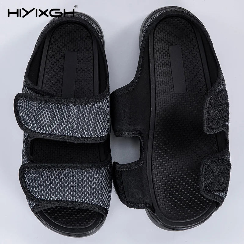 Men's Extra Wide Adjustable Sandals - Breathable Mesh Open-Toe Comfort Slippers