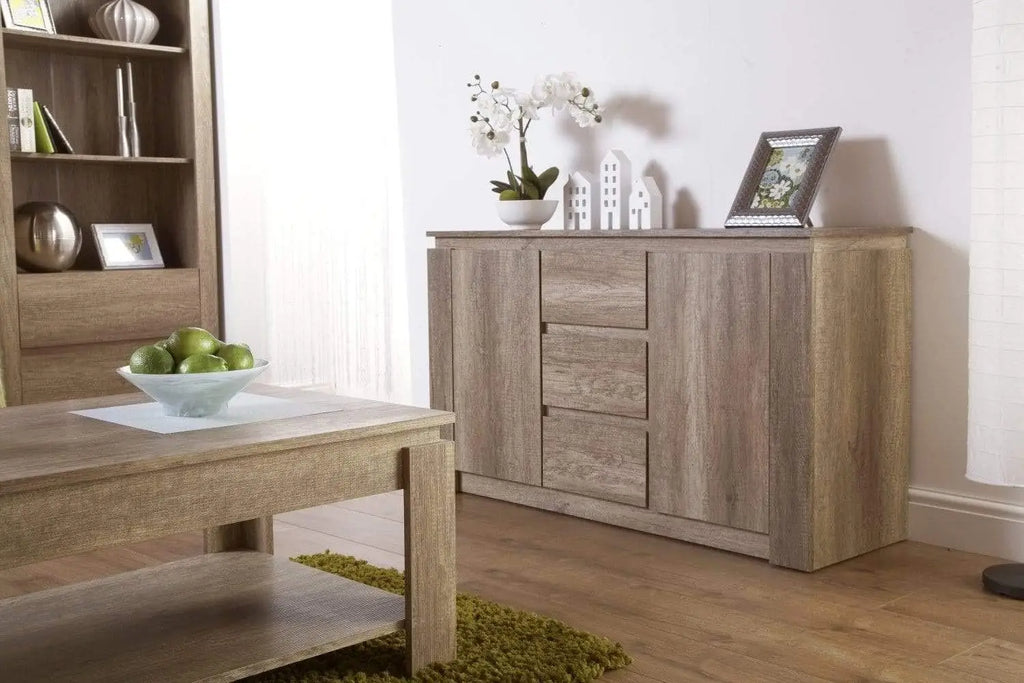 Oak wood cutlery cabinet with storage drawers and door adjustable shelving