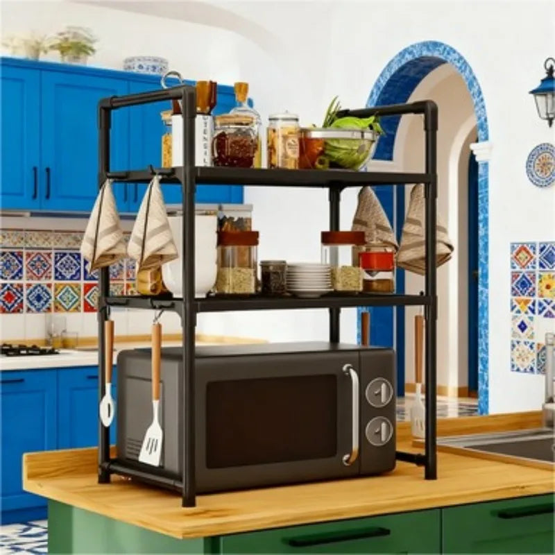 Heavy Duty Kitchen Baker's Rack | 2-Tier Floor Standing Microwave & Oven Stand with Storage Shelf