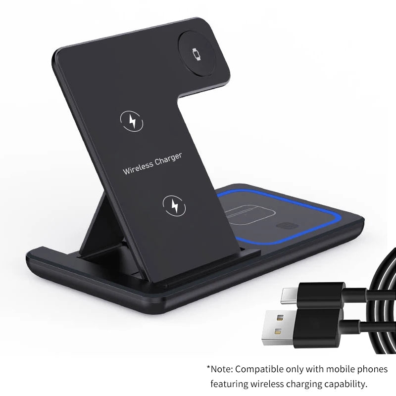 3-in-1 Wireless Charging Stand for Phone, Watch & Earbuds