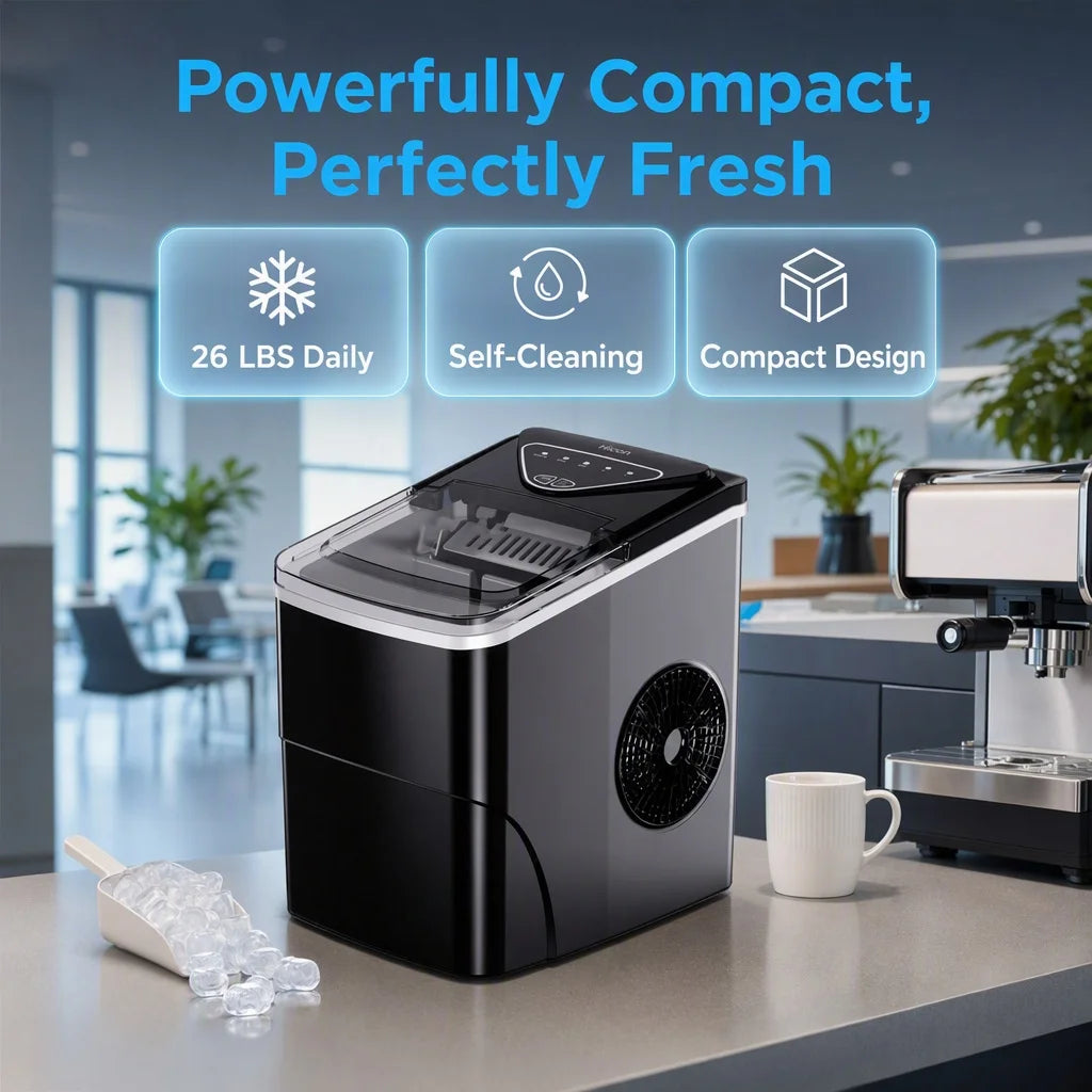Countertop Ice Maker, Bullet Ice with Basket and Scoop
