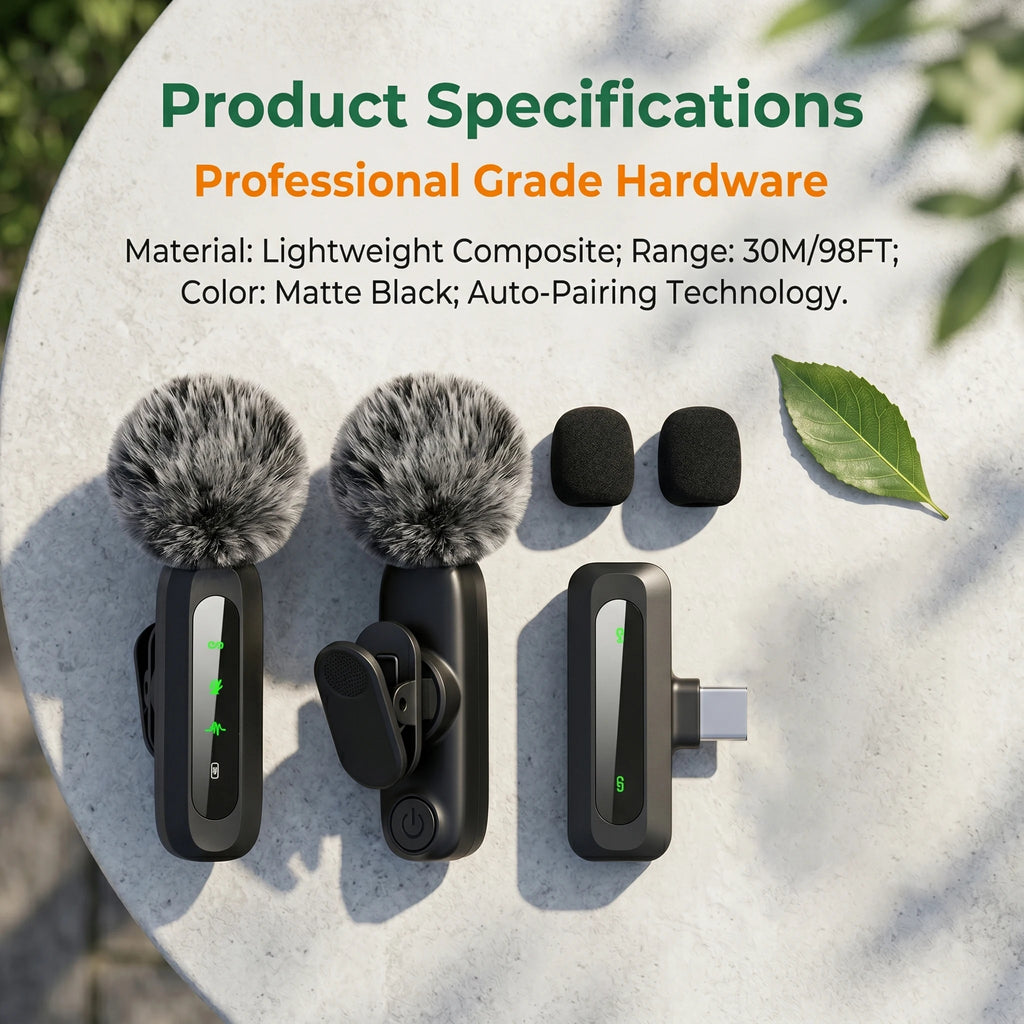 USB-C Wireless Lavalier Microphone for Video & Interviews