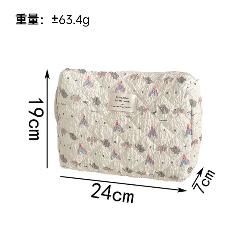 Cartoon baby elephant seersucker cosmetic bag soft cute padded cotton large-capacity storage bag travel portable washing bag
