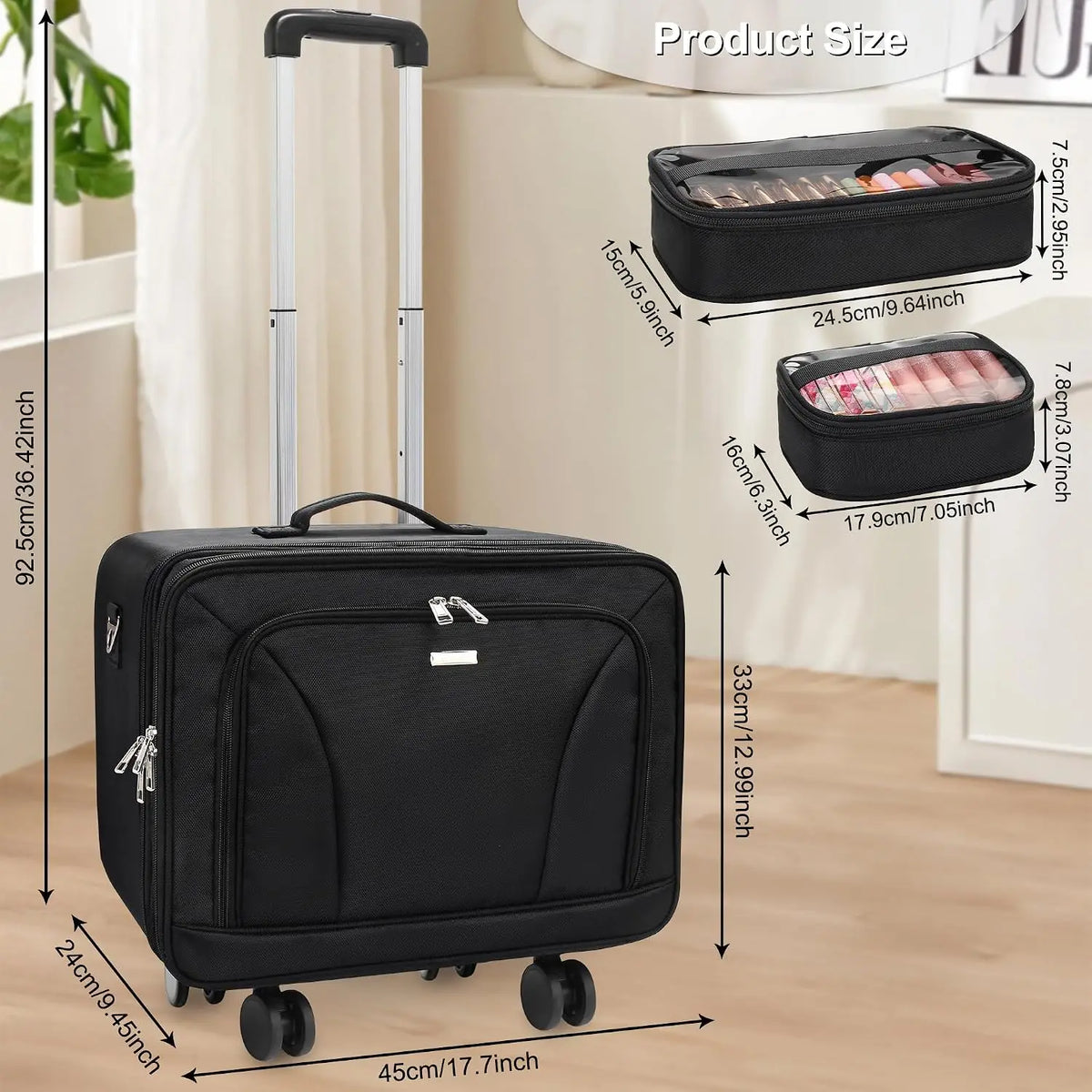 Extra Large Rolling Makeup Train Case | 3-Layer Travel Organiser with 360° Wheels, Insulation Compartment & 4 Clear Bags