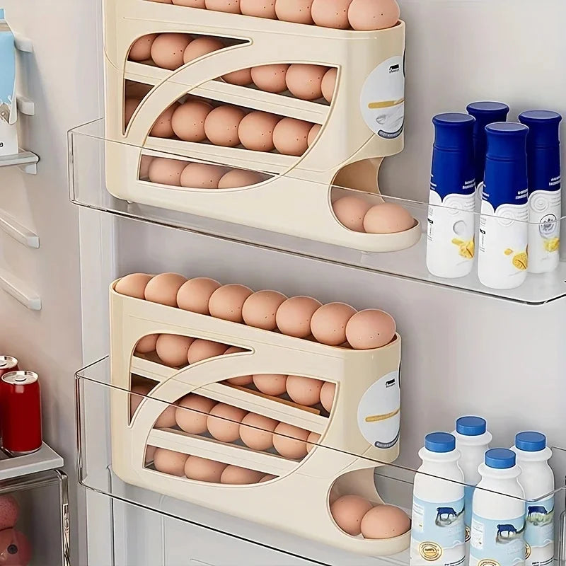 3-Tier Rolling Egg Organiser for Fridge | Holds 24–30 Eggs | Space-Saving Kitchen Storage Rack