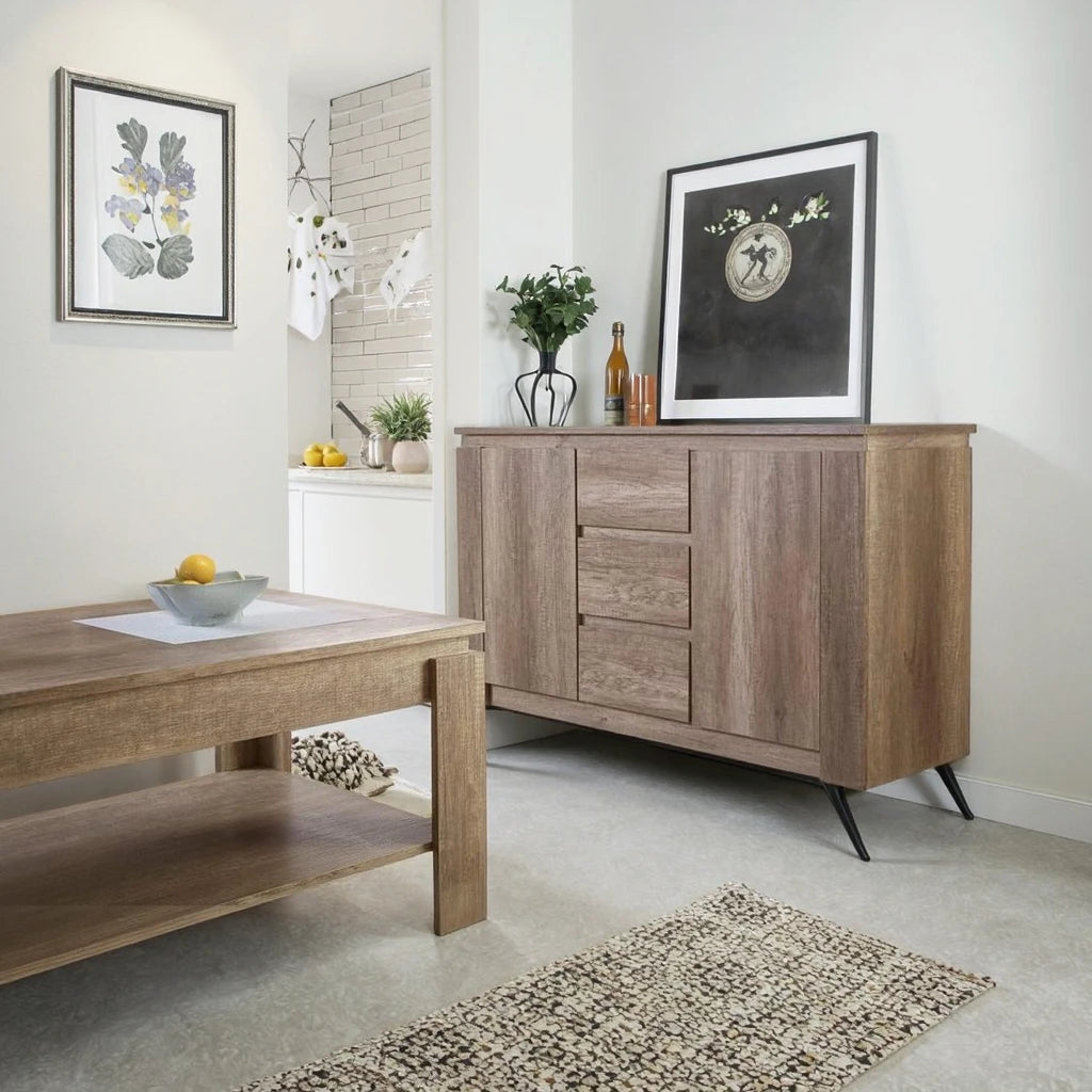 Oak wood cutlery cabinet with storage drawers and door adjustable shelving