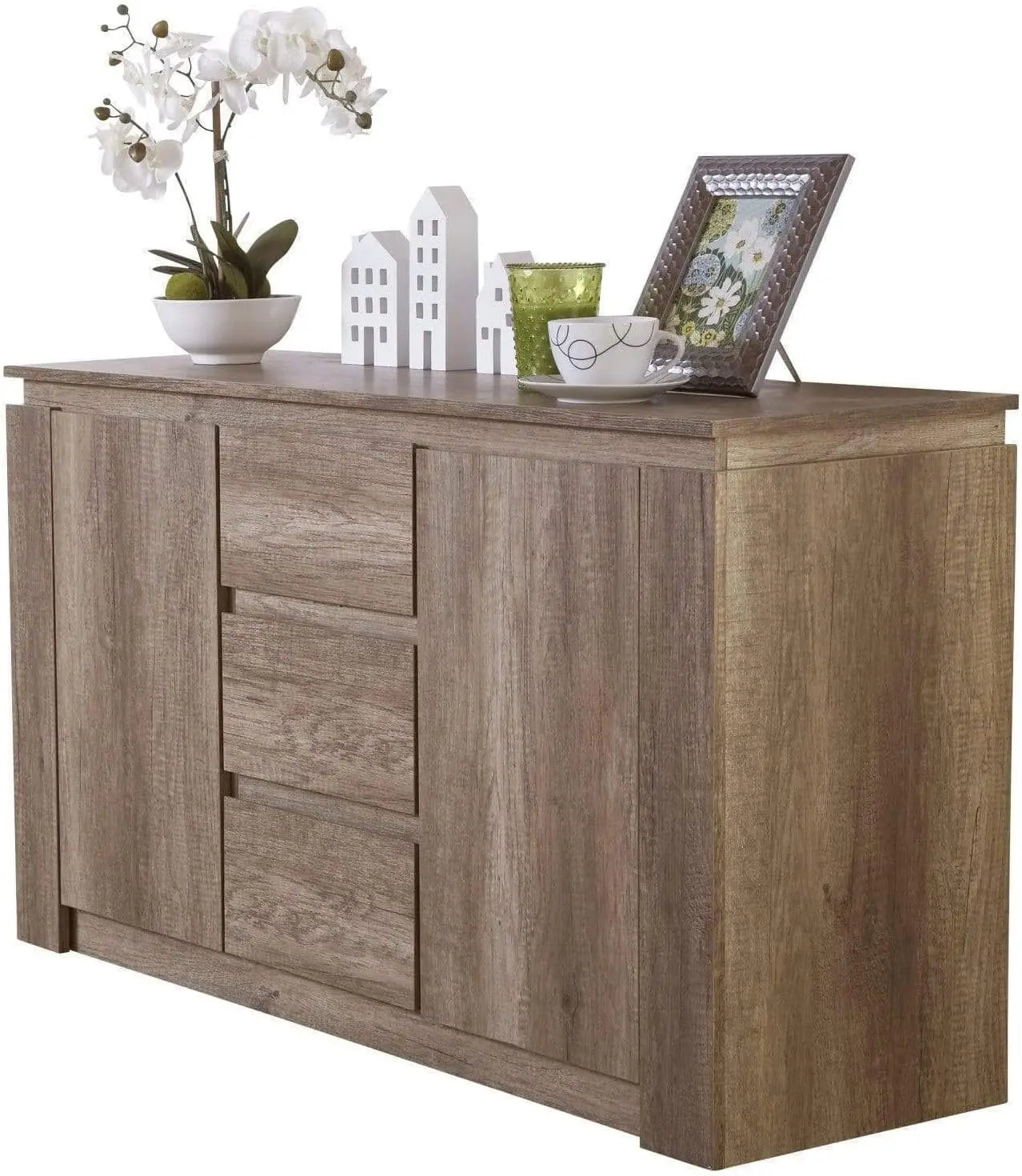 Oak wood cutlery cabinet with storage drawers and door adjustable shelving