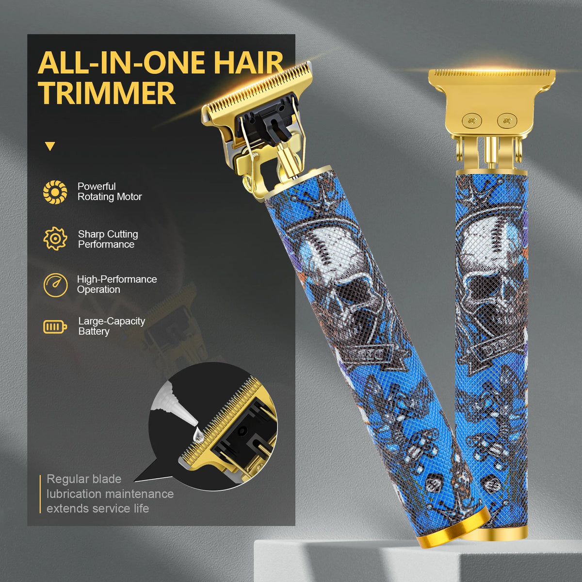 Cordless T-Blade Hair & Beard Trimmer with Skull Design