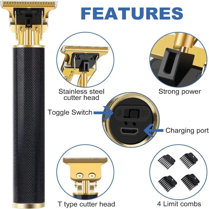 T9 Cordless Hair Trimmer with Zero-Gap T-Blade and 4 Guide Combs