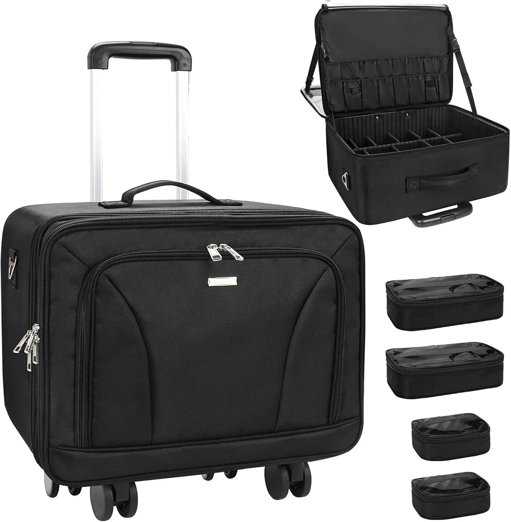 Extra Large Rolling Makeup Train Case | 3-Layer Travel Organiser with 360° Wheels, Insulation Compartment & 4 Clear Bags