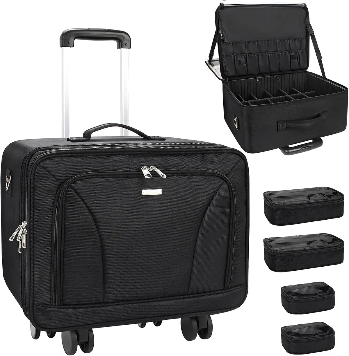 Extra Large Rolling Makeup Train Case | 3-Layer Travel Organiser with 360° Wheels, Insulation Compartment & 4 Clear Bags
