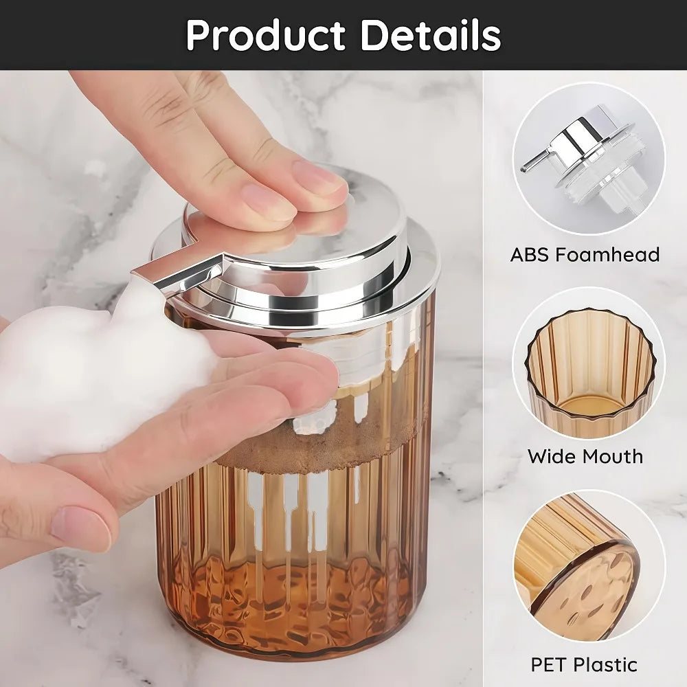 Press Foaming Soap Dispenser — Clear Ribbed Bottle for Bathroom & Kitchen | Hand Soap, Shampoo & Shower Gel