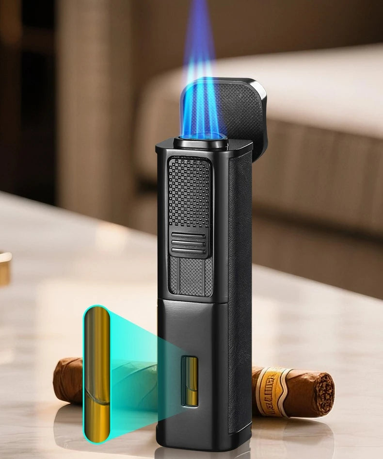 4-in-1 Triple Jet Cigar Lighter with Built-In Accessories