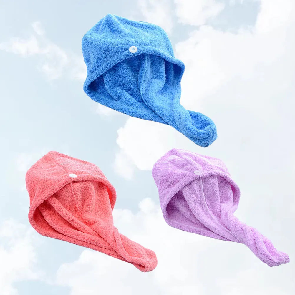3Pcs Dry Hair Hats Coral Drying Microfiber Shower Towel Wraps Water Absorption Bathing Caps for Women Travel Use