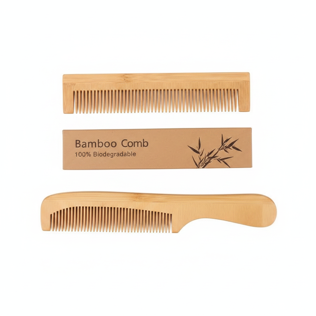 Bamboo Massage Hair Comb - White Background