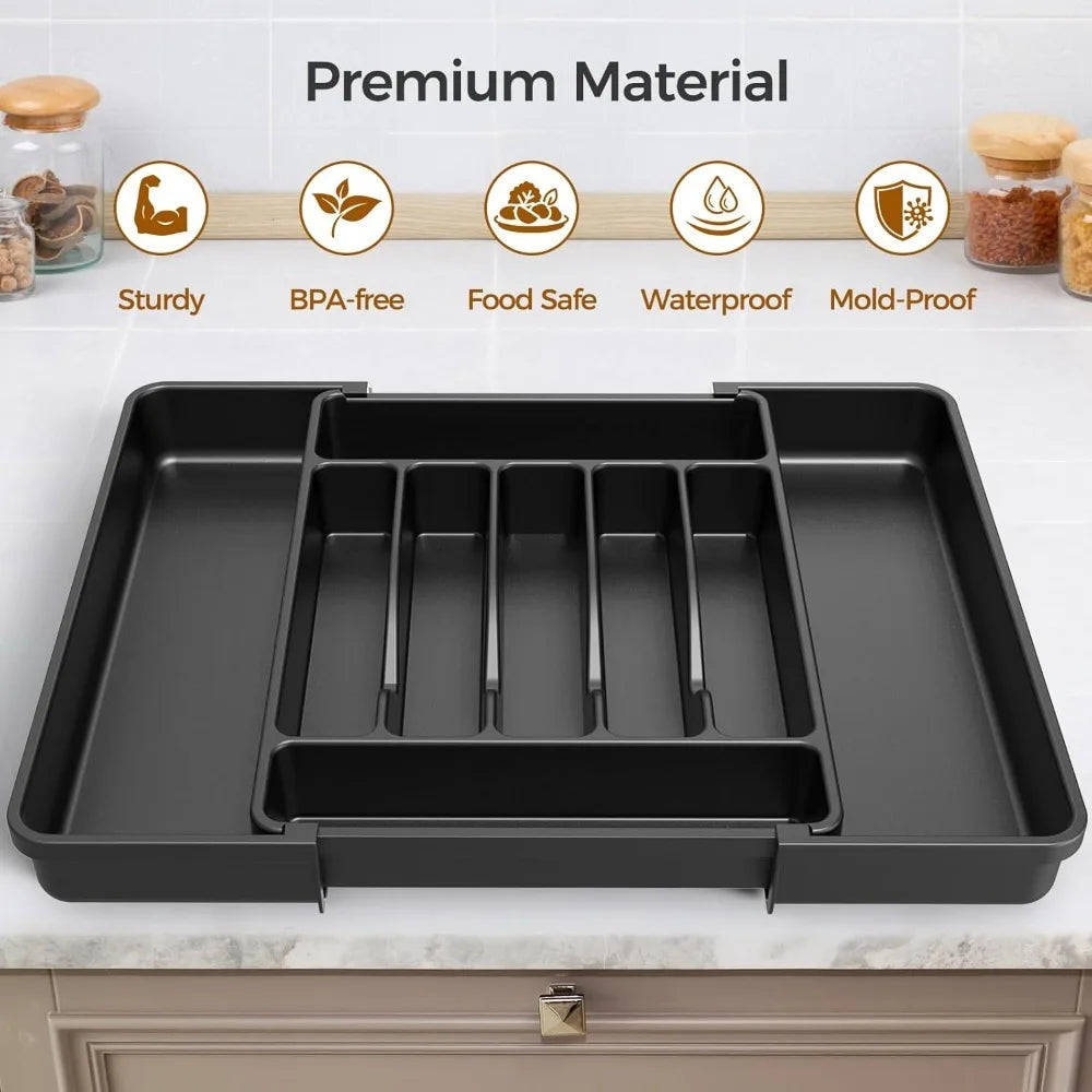 NEW-Extra Large Expandable Silverware Organizer, BPA-Free Food-Safe Cutlery Flatware Organizer, Kitchen Utensil Drawer