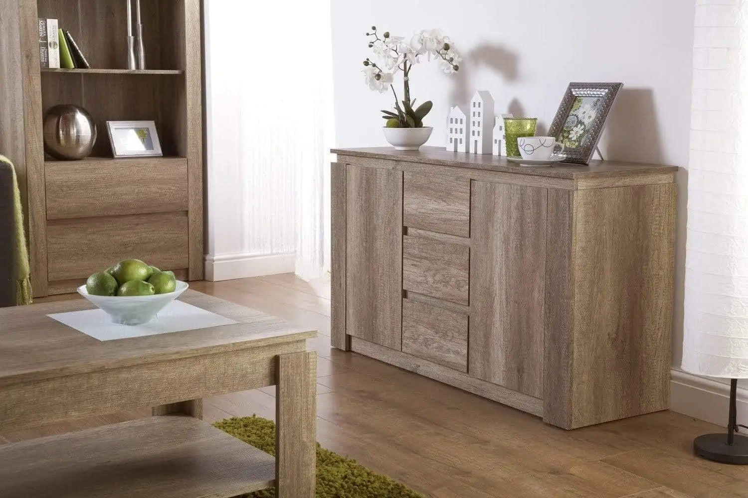 Oak wood cutlery cabinet with storage drawers and door adjustable shelving
