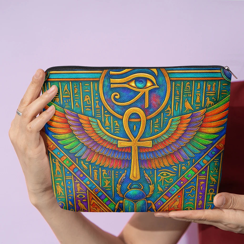 Egyptian Eye of Horus Makeup Bag | Large Zip Cosmetic Pouch – Novelty Gift for Women