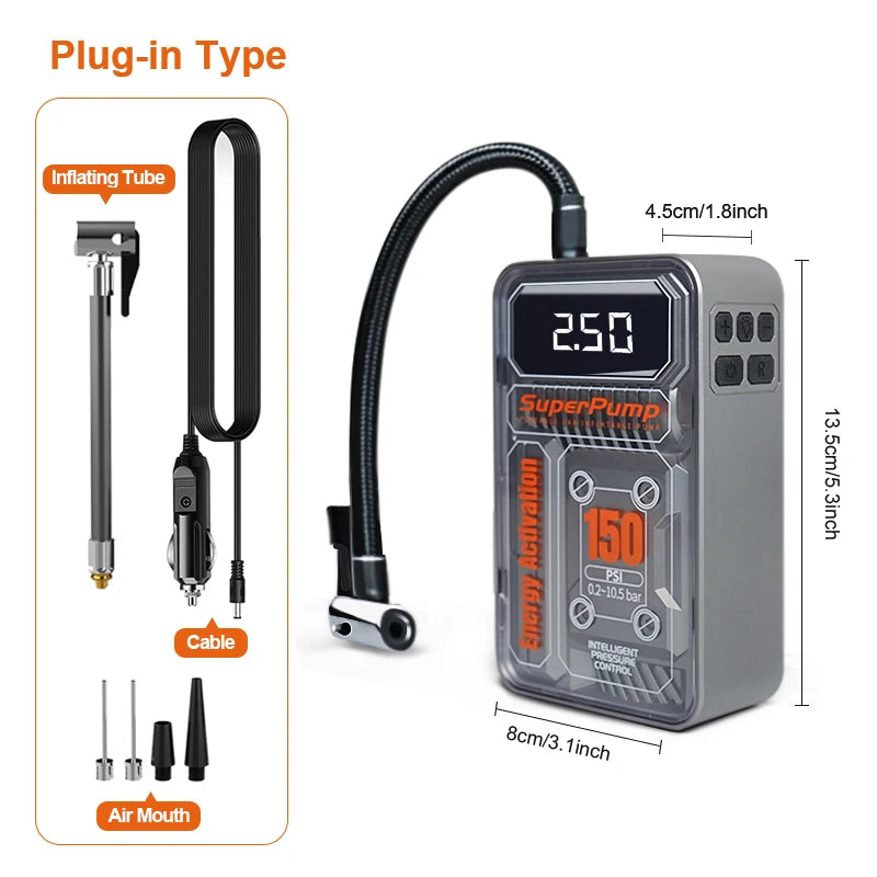 Portable Car Air Compressor, 150PSI Tire Inflator, 4000mAh
