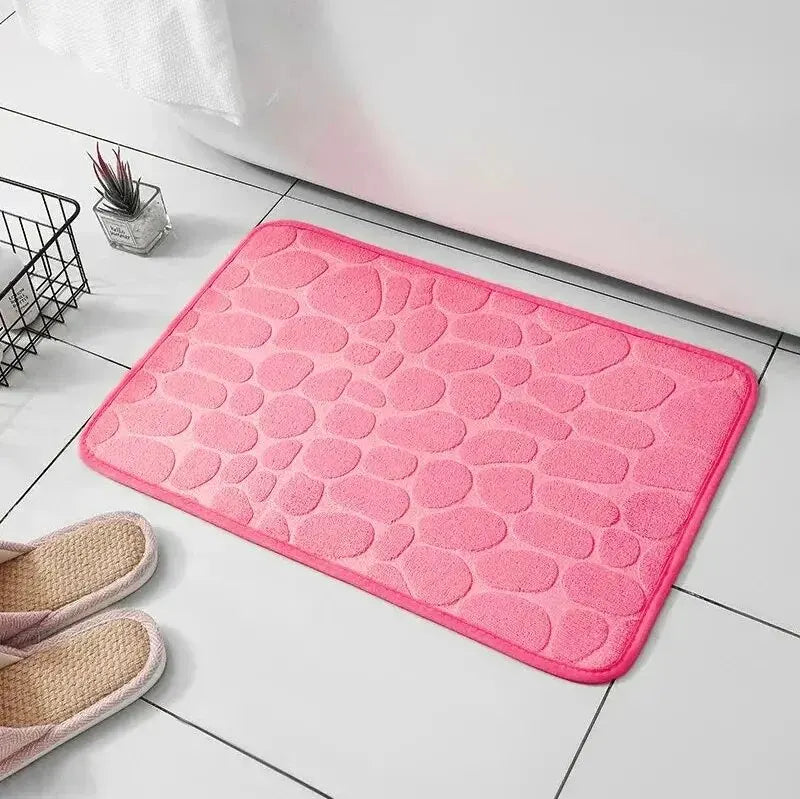 Embossed Microfibre Floor Mat – Anti-Slip, Memory Foam, Pebble Design for Bathroom & Living Room