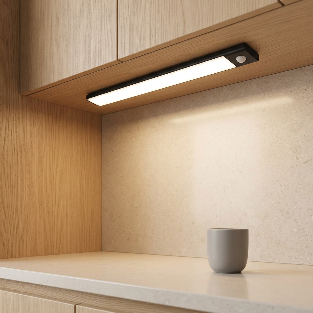 Black cabinet light in a kitchen lifestyle setting