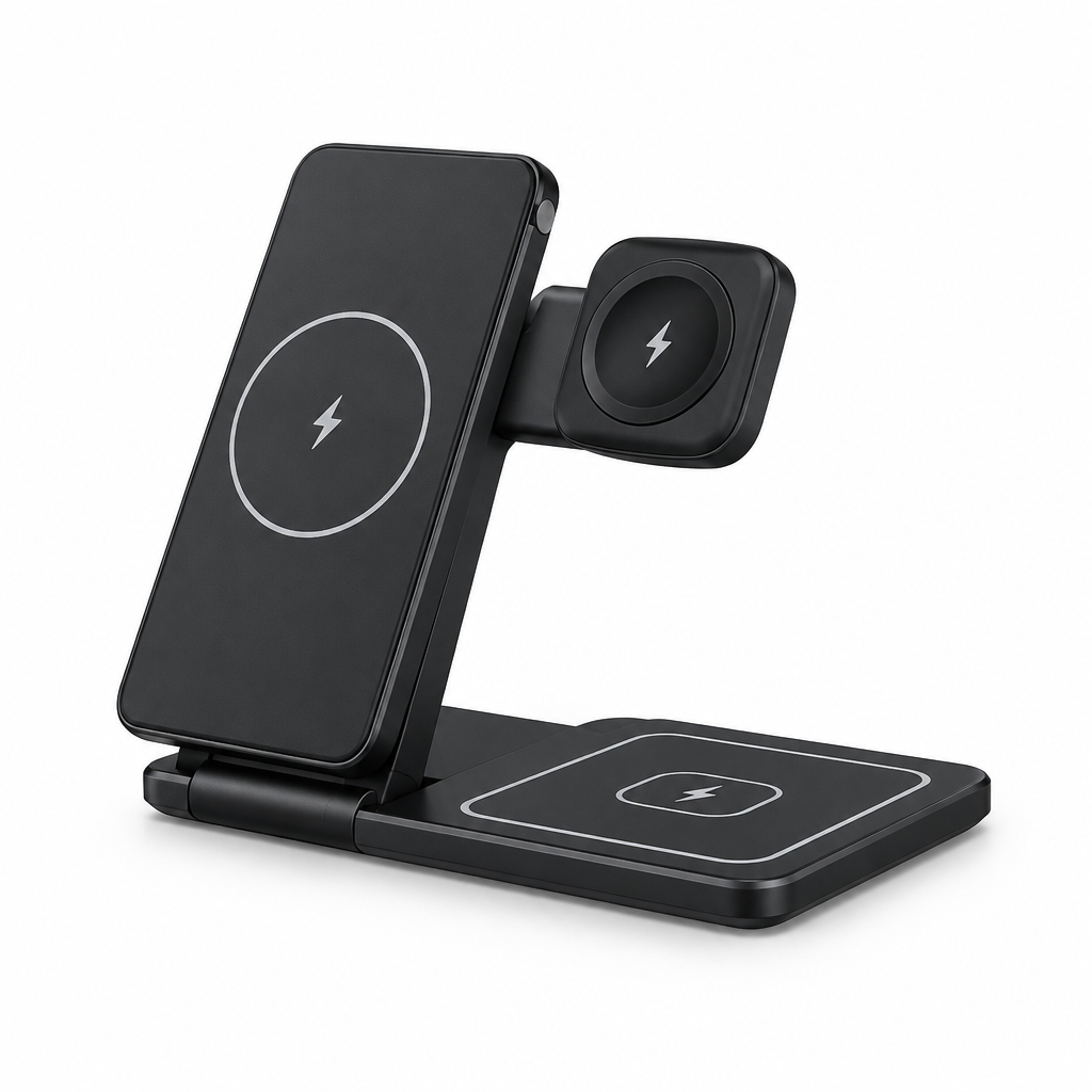 Black three-in-one charging stand candidate