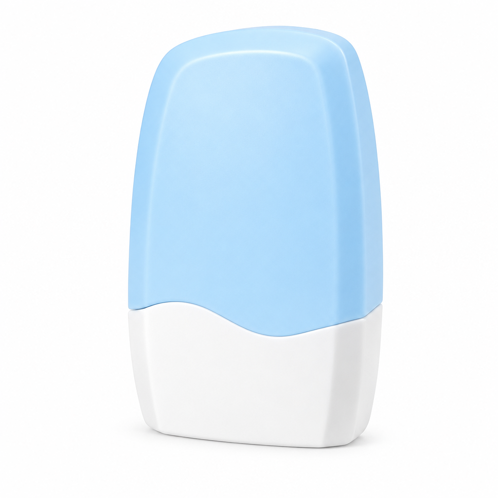 Blue-and-white privacy roller stamp on a white background