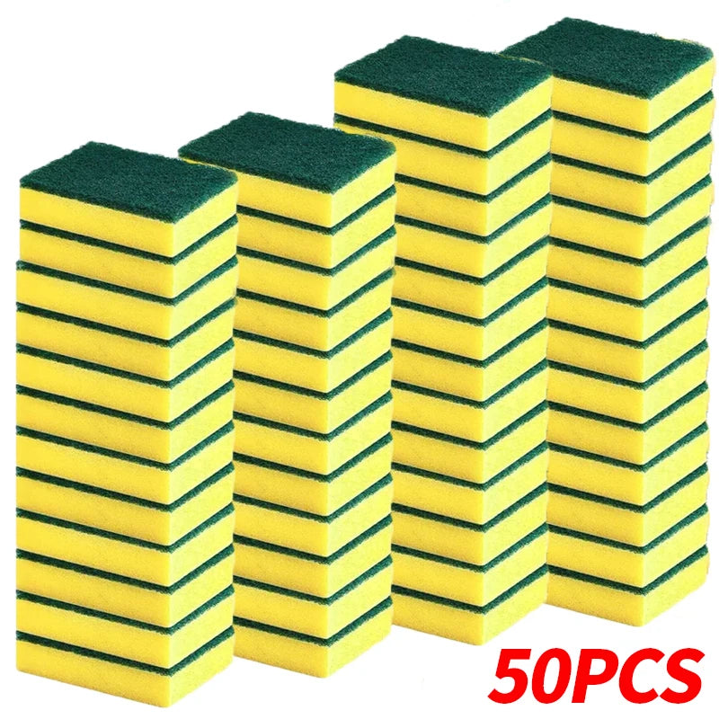 Double-Sided Kitchen Sponge Scrubber – Absorbent Sponge & Scouring Pad, Pack of 10/30/50