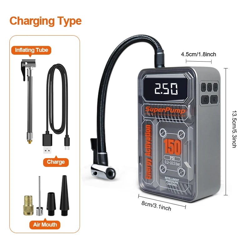 Portable Car Air Compressor, 150PSI Tire Inflator, 4000mAh