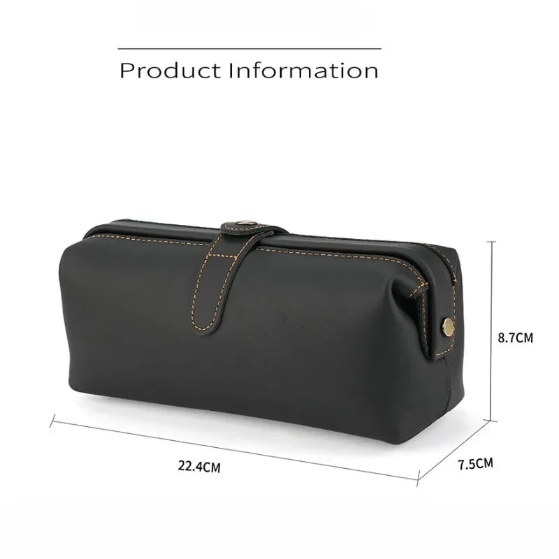 Genuine Leather Makeup Purse Organizer Bag for Perfumes and Cosmetic Outdoor Travel Large Capacity Cowhide Wash Bag Unisex