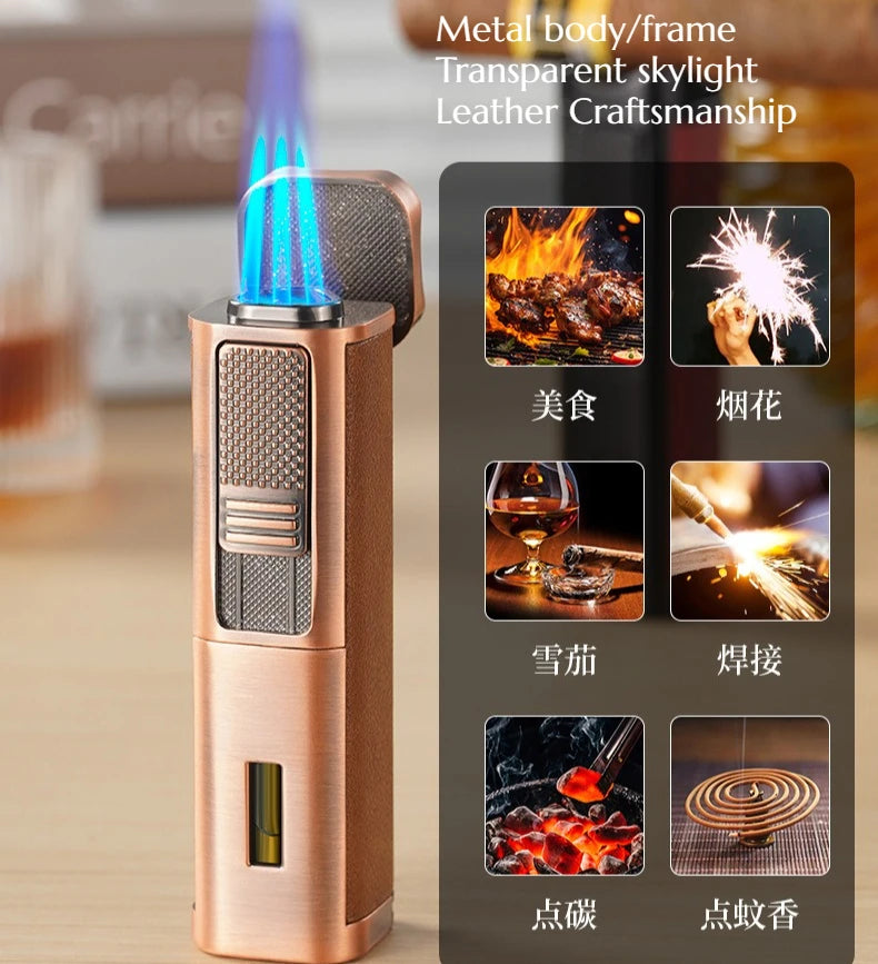4-in-1 Triple Jet Cigar Lighter with Built-In Accessories