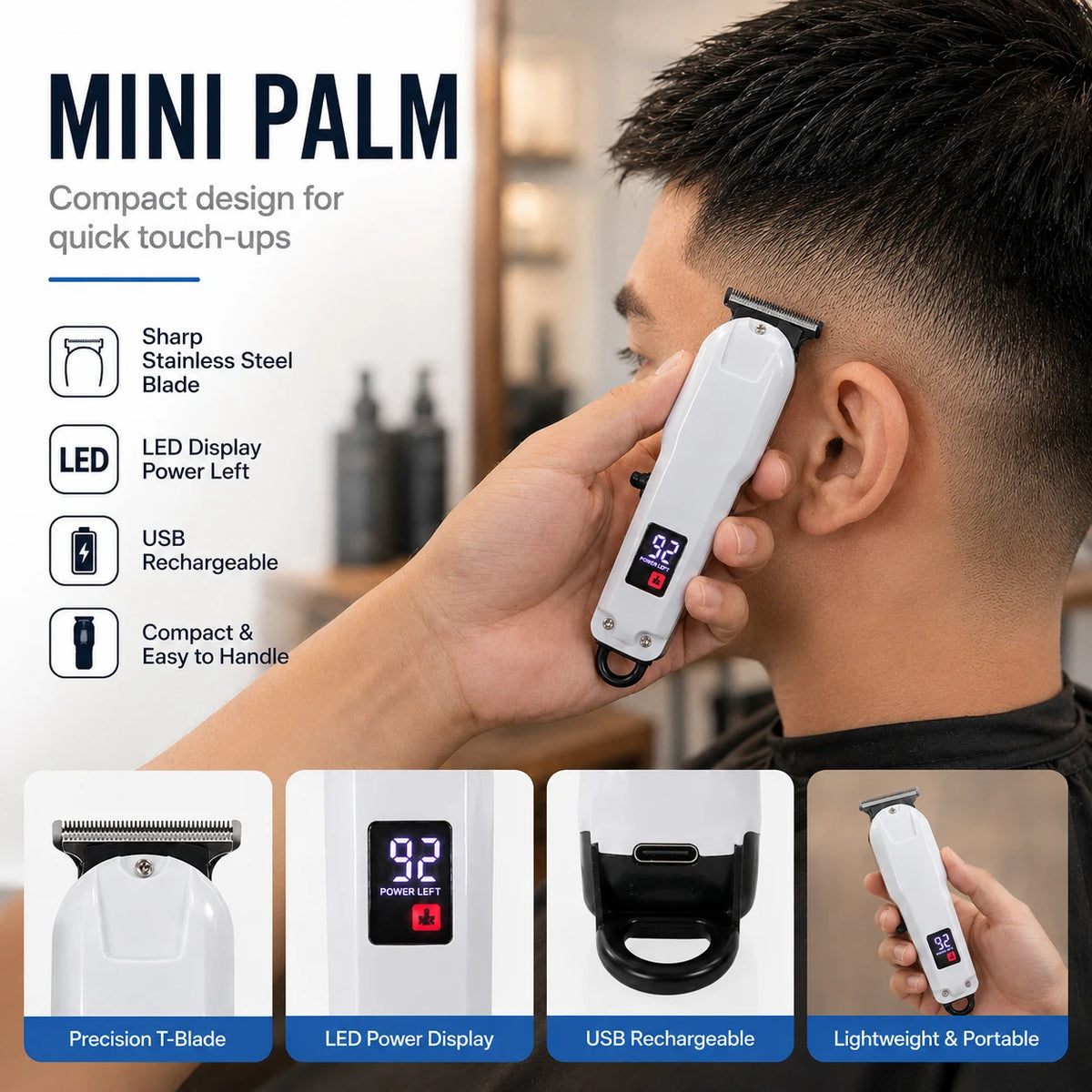 Mini Cordless Hair & Beard Trimmer with T-Shaped Blade
