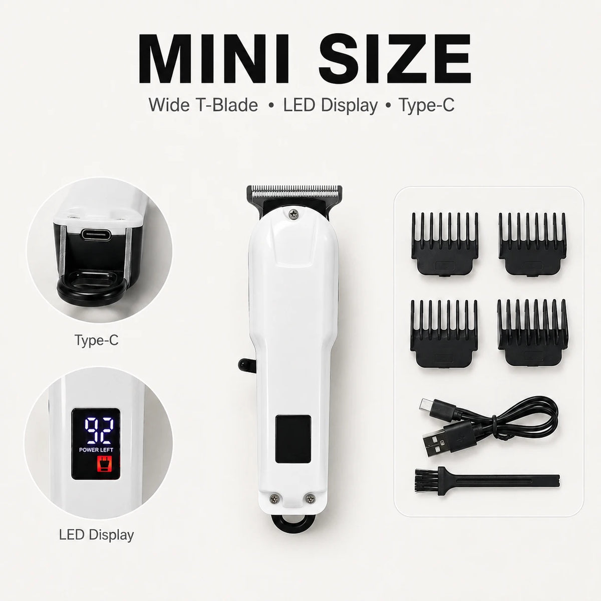Mini Cordless Hair & Beard Trimmer with T-Shaped Blade