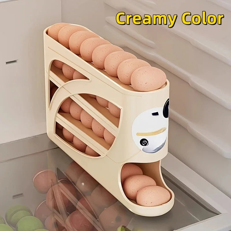 3-Tier Rolling Egg Organiser for Fridge | Holds 24–30 Eggs | Space-Saving Kitchen Storage Rack
