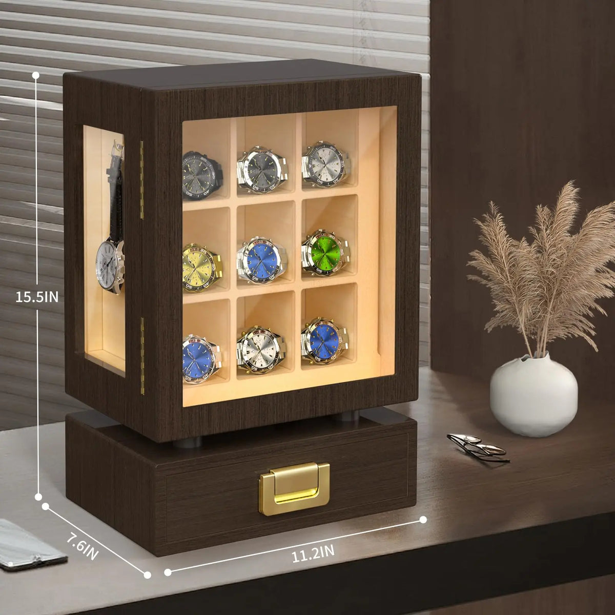 Wooden Watch Storage Box with Drawer